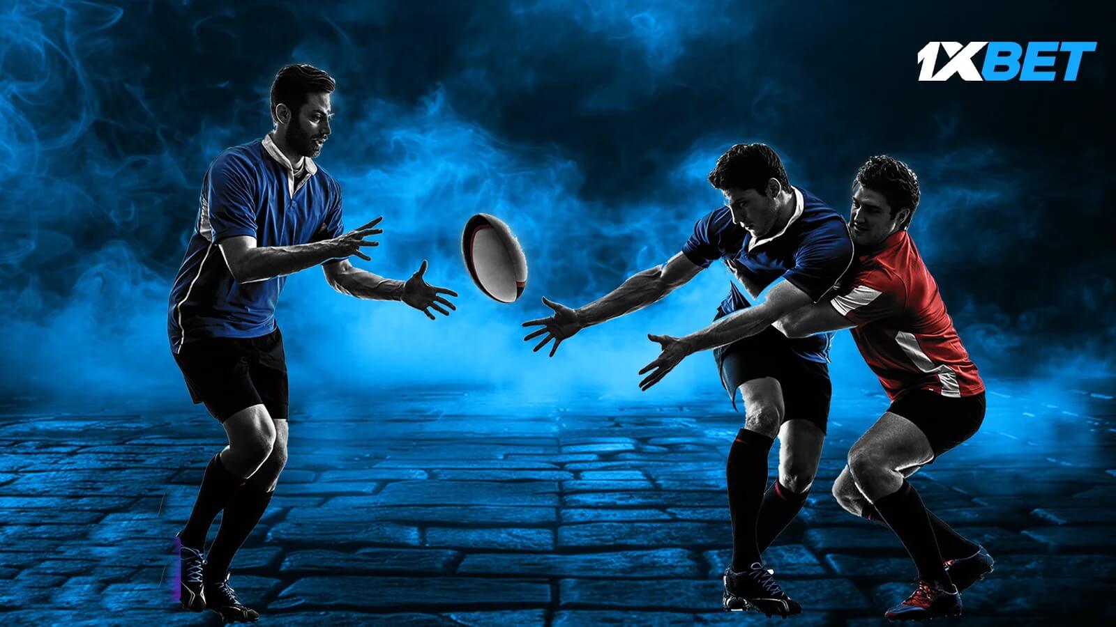 Ruck at a rugby union match with players contesting the ball