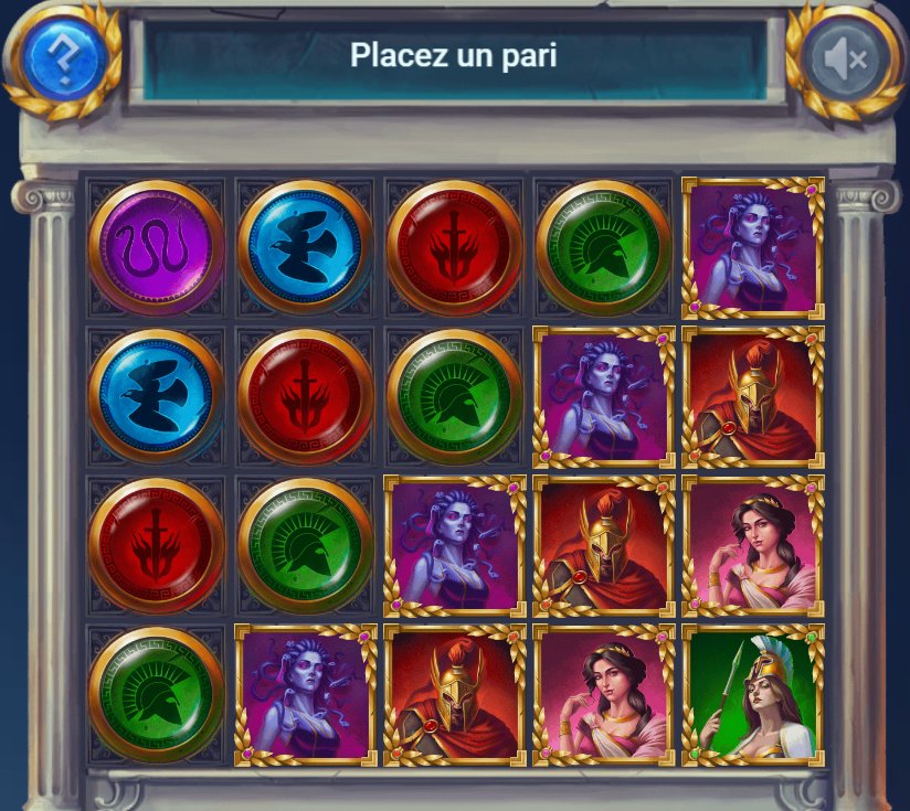Olympus Slot : cinq rouleaux avec médaillons et portraits de dieux grecs