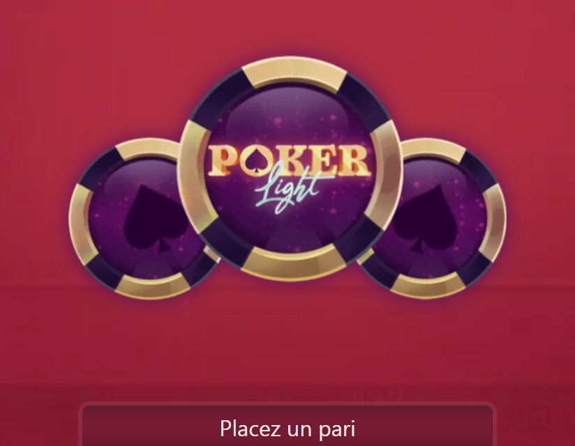 Poker Light : table de jeu avec le logo en jetons et l'invite à placer un pari
