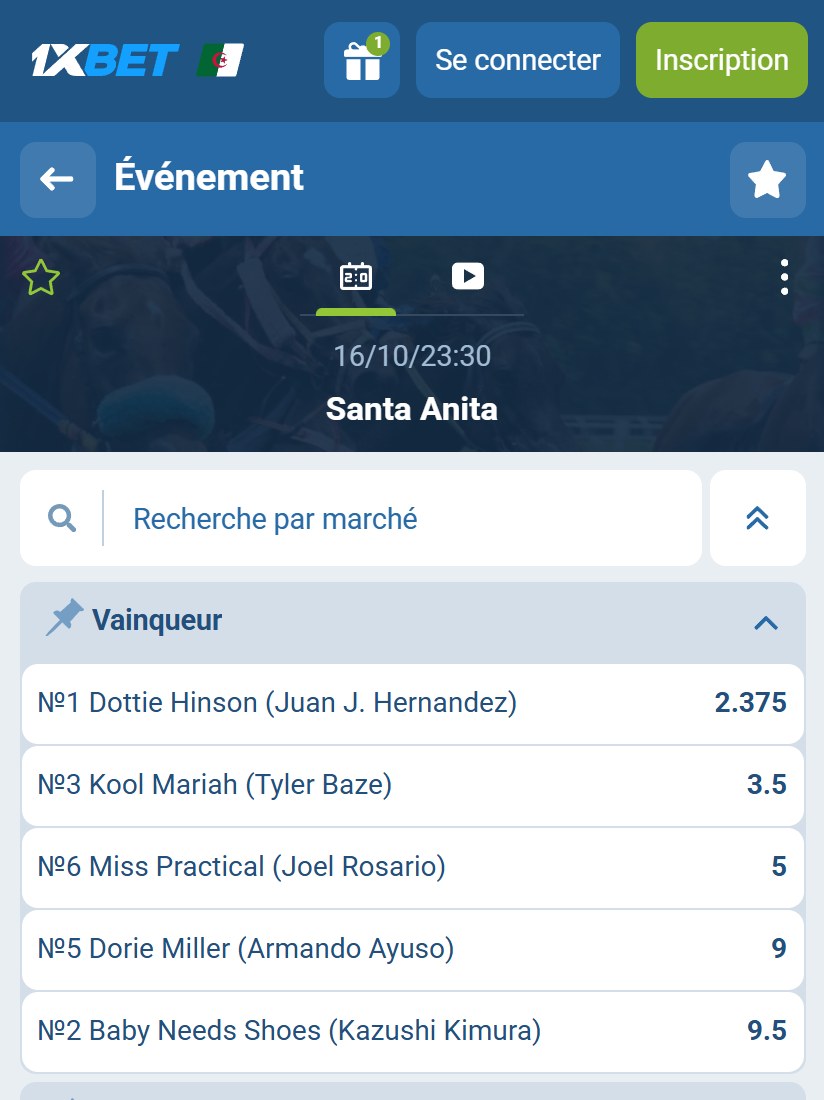 Courses hippiques 2026 - marché Vainqueur d'une course en direct, partants et cotes