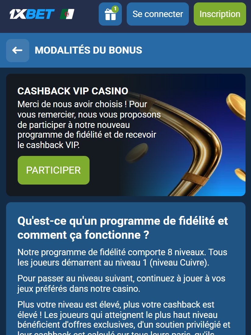 Présentation du programme Cashback VIP Casino