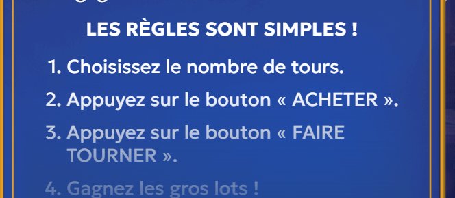 Fortuna Bonus : les quatre règles dans la fenêtre d'aide