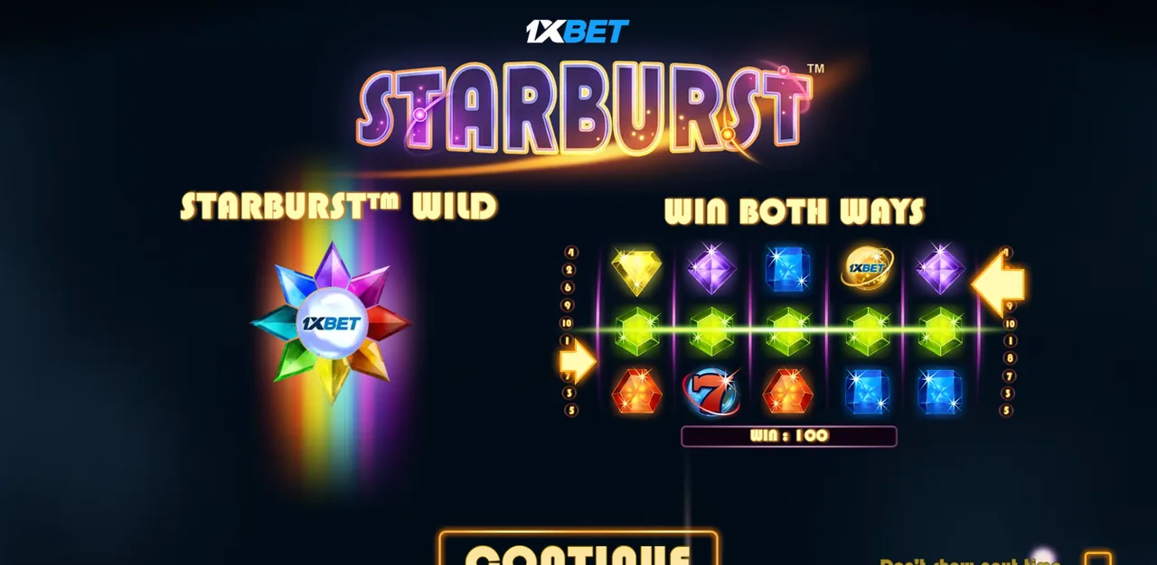 1xbet Starburstâ„¢ - game start screen