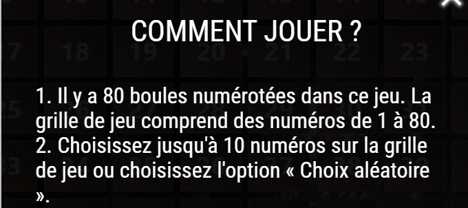X-Keno : la fenêtre Comment jouer