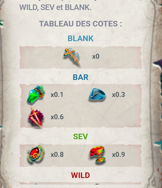 Vampire Curse : le tableau des cotes BLANK, BAR et SEV