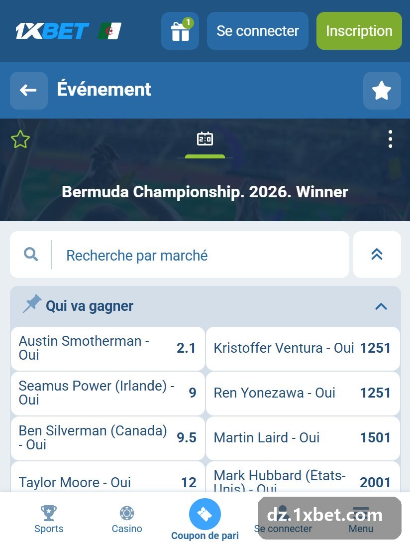 Golf 2026 - outright winner market with player prices