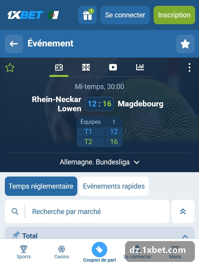 Handball 2026 - match de Bundesliga à la mi-temps, totaux et handicaps