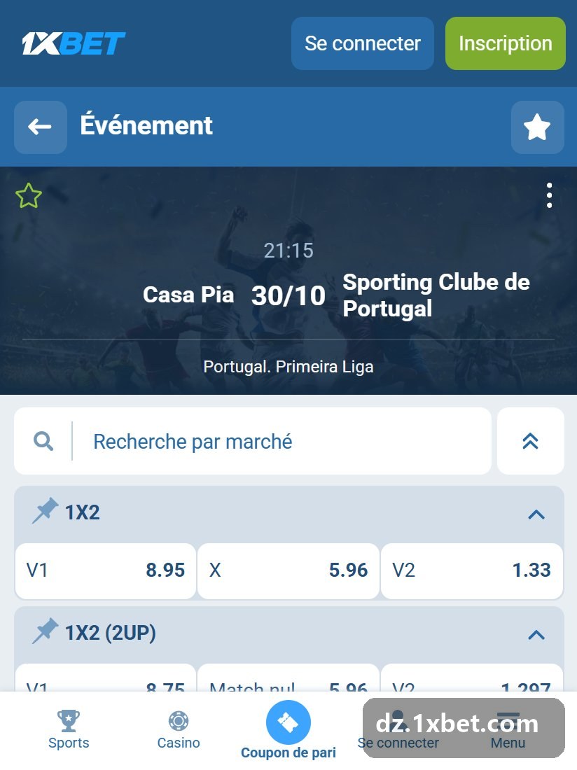 Portugal. Primeira Liga: a match page and its market blocks