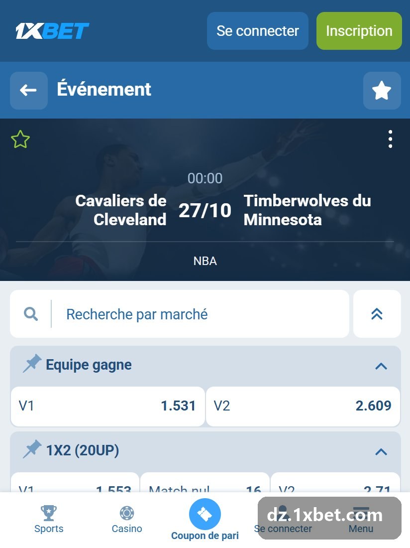 NBA : fiche d'un match avec Equipe gagne et Total