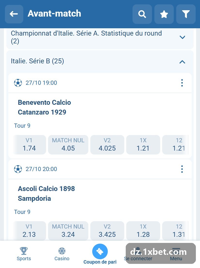 Italy. Serie B: list of pre-match games
