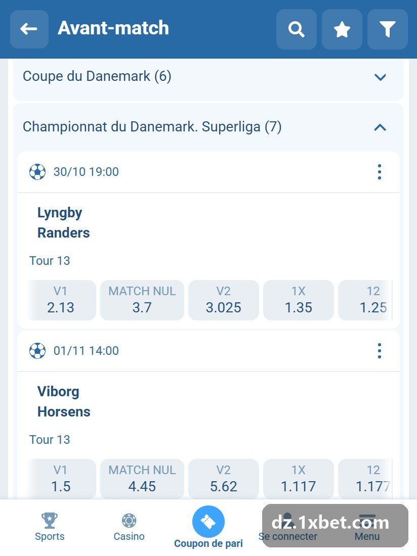 Denmark. Superliga: list of pre-match games