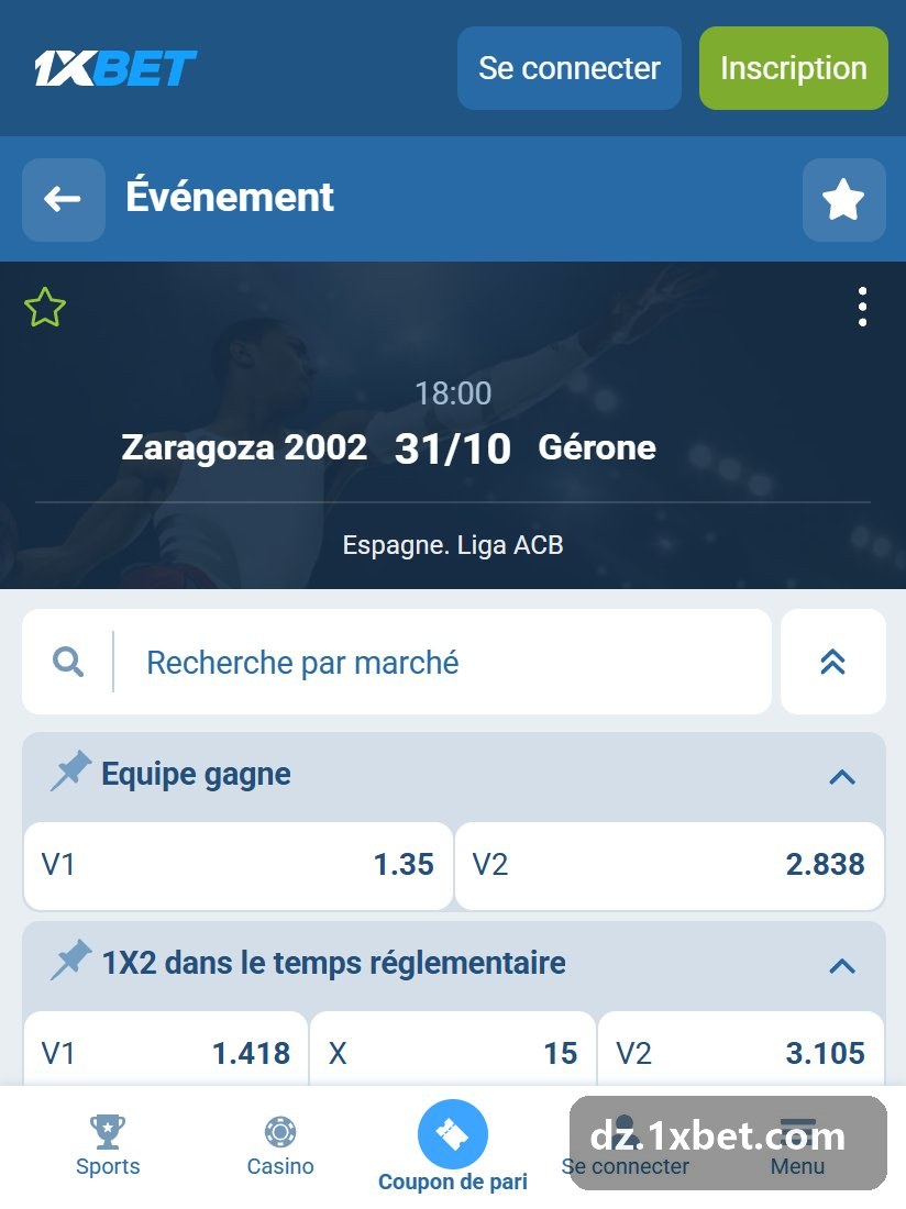 Spain. Liga ACB: a Spanish game page with regular-time 1X2 and handicap