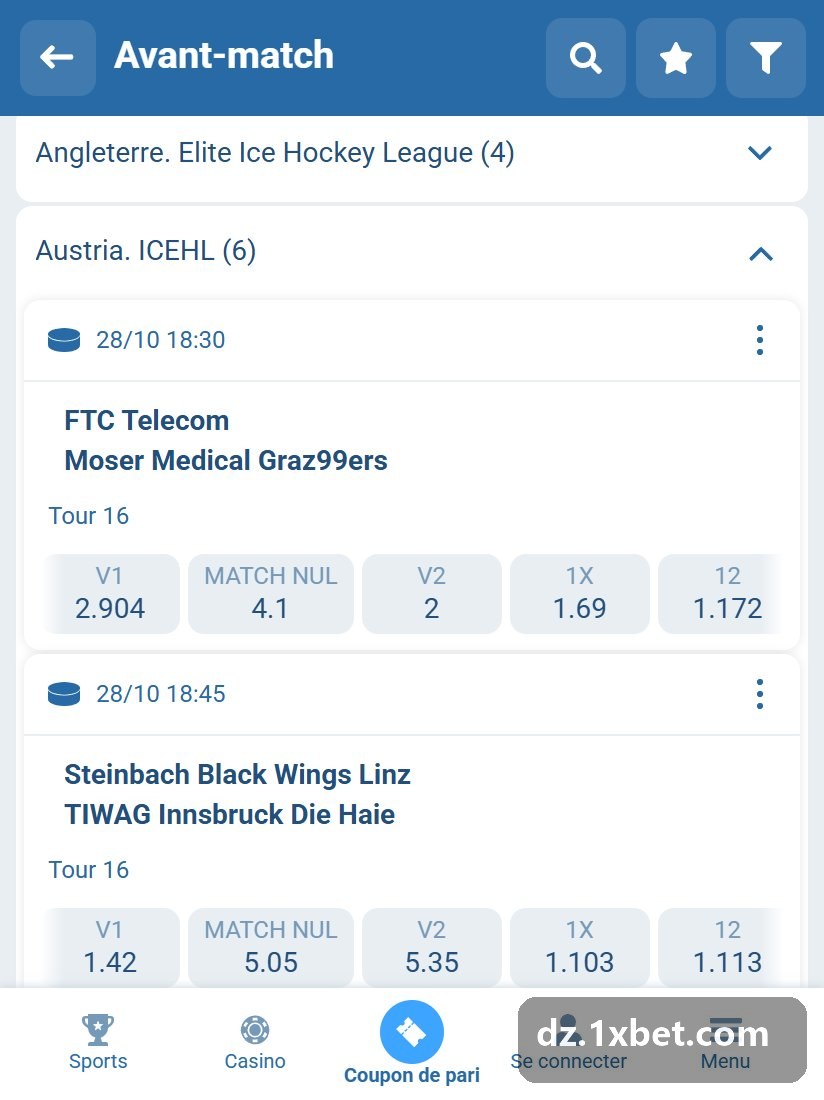 Austria. ICEHL: ICE Hockey League games in the pre-match line, by round