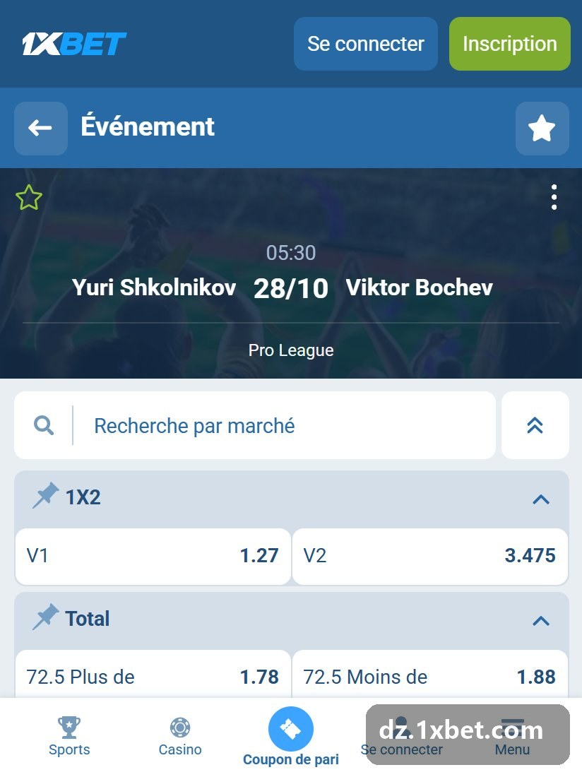 Pro League : fiche d'un match avec total et handicap en points