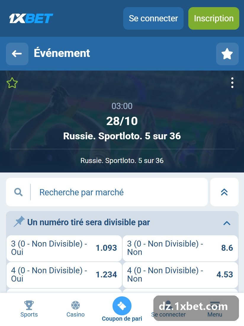 Russia. Sportloto. 4 out of 20: draw page showing the divisibility market first