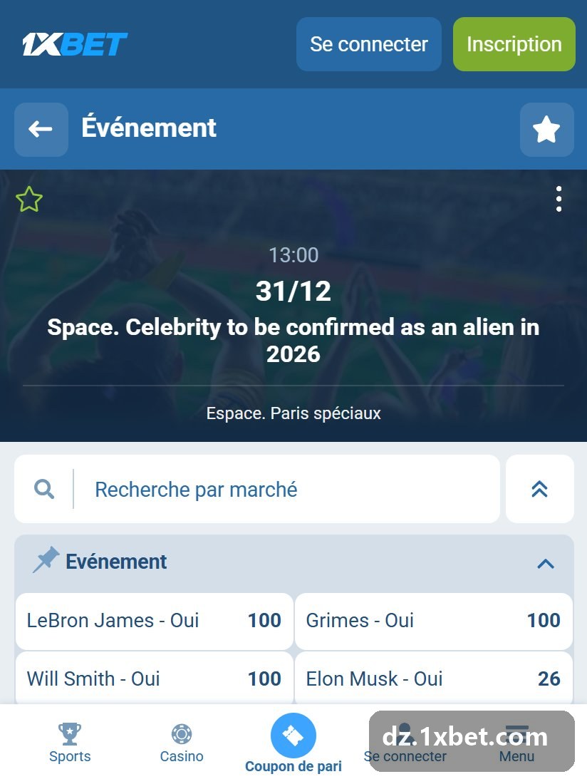 A Special bets question page: market search field above answers marked Yes with their prices