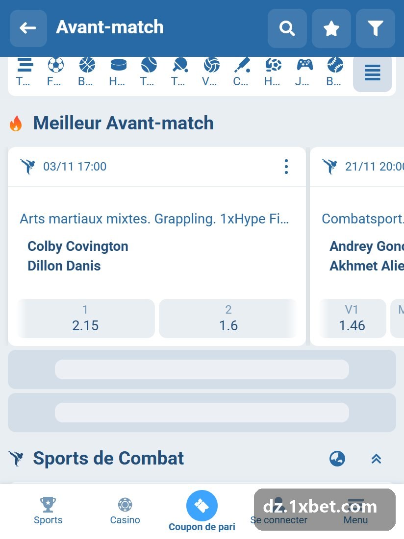 Rafal Haratyk - Andi Vrtacic : liste de la rubrique avec le bandeau des duels mis en avant