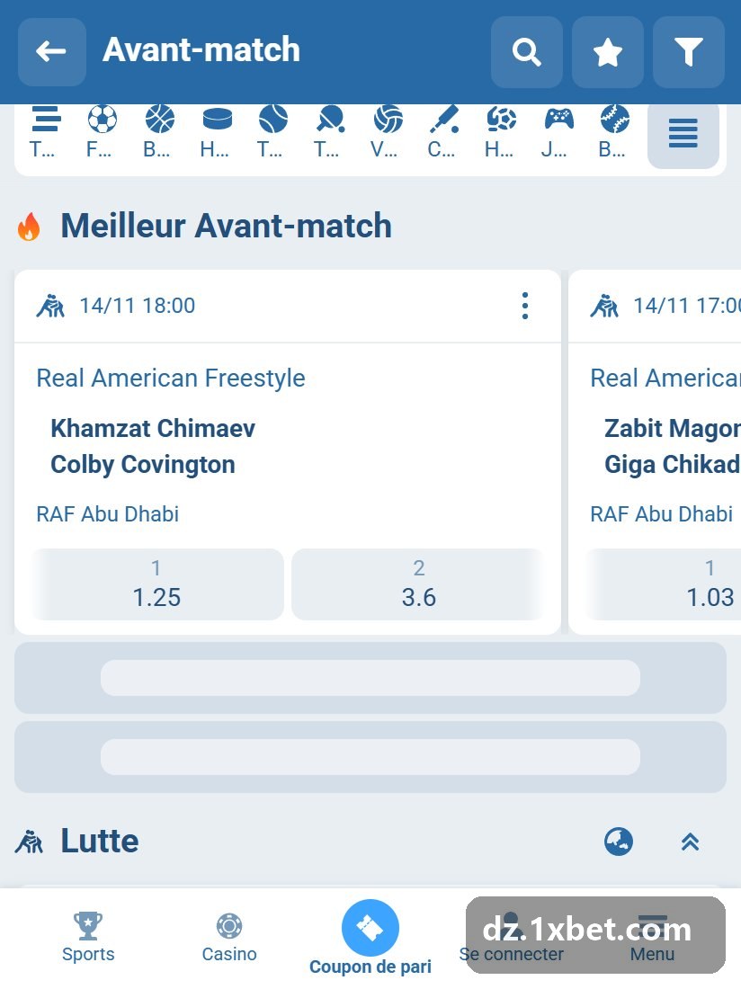 World Championship. 2026. Freestyle Wrestling : carte d'un combat avec la date, deux lutteurs et les cotes 1 et 2